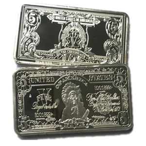 10 st. 5 dollar silverpläterade göt 50 mm x 28 mm American Collectible Coin Home Decoration Bars221a