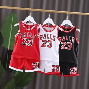 キッズチャイルドスポーツバスケットボールMaillotClothesスーツ夏の子供ボーイガールファッションノースリーブベイビーベストTシャツジャージ240306