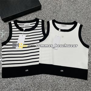 Short Style Striped Knit Vest Designer Tank Tops Women Crew Neck Sleeveless Knit Vest Printed Knit T Shirt