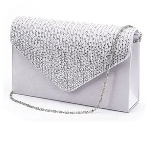 Ladies Satin Clutches Evening Bags Crystal Bling Handväskor Bröllopsfestväska Kuvert Fashion Womens Plånbok Koppling Bag 240305