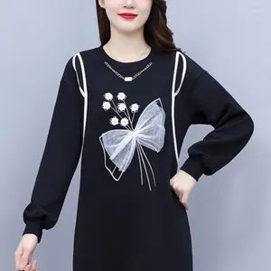 Kobiet bluzy 2024Women wersja koreańska okrągła szyja Środkowa długość jesień/zima bluza solidna luźna gruba swobodna street