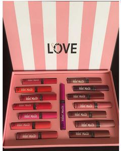 Zestaw makijażu Liquid Lipstick 15 Kolory Love Velet Mat Mat Lip Gloss Box 15 PCSSet Lipgloss z papierową torbą dla kobiet DHL 5364595