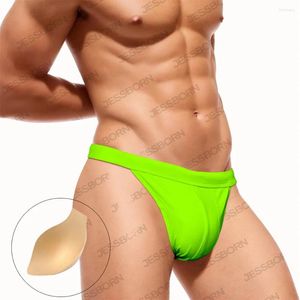 Mäns badkläder 2024 Halv Half Back Bulge Bikini Briefs Thong Slip Sexig Push Up Men Swim Short Bathing Suit Man Swimsuit Swimming Trunk