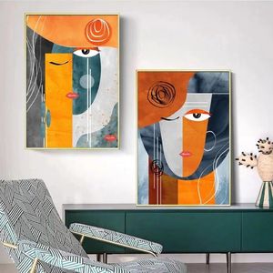 Pinturas modernas abstratas rostos geométricos pintura de lona arte de parede posters e impressões para sala de estar decoração de casa 229p