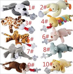 10 Style Ny silikon Animal Pacifier med Plush Toy Baby Giraffe Elephant Nipple Kids nyfödda småbarnsprodukter inkluderar Pacif7861690
