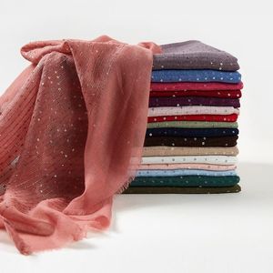 Schals Crinkle Baumwolle Hijab Schal Frauen Muslimischen Weichen Langen Schal Islamischen Wrap Glänzenden Schimmer Pailletten Stola Weibliche Kopftuch Hijabs257w