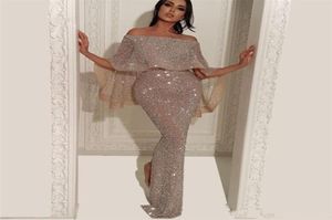 Ny design Sparkly Mermaid Prom Dresses Off Shoulder Sequined Lace Floor Length Split Plus Size Cocktail Party Dress Formal Pagean7980507