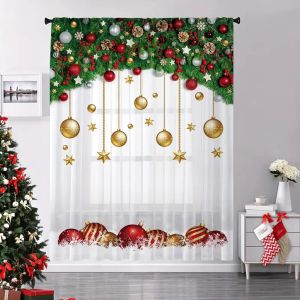 Cortinas de natal cortina de natal bola dourada festa de natal decoração cortinas para o quarto sala de estar janela