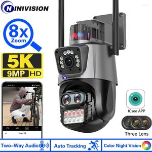 Drahtlose Outdoor-Sicherheit 9MP 3 Objektiv 8X Hybrid Zoom Licht Alarm Drei Videoüberwachung WiFi IP PTZ CCTV Netzwerkkamera