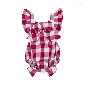 Rompers Pudcoco Us Stock Born Born Infant Kids Babhirgirs Summer Summer Off Shoulder Plaid Bow Romper Headband for 0-18m