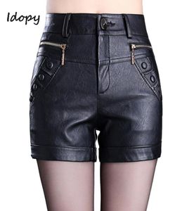 Idopy Fashion Womens Pu Leather Sexy Shorts Side Zippers Skinny Fit Night Club Short Pants Black Red Shorts For Women Y2004031120031