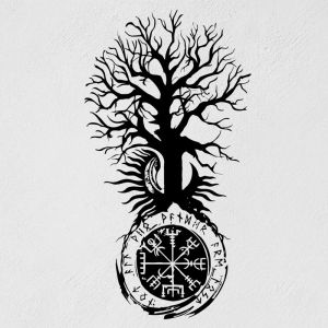 Adesivi le iscrizioni degli antichi Vichinghi, Vegvisir e Yggdrasil Tree, Moon and Sun Wall Adesivo in vinile Murale Art Decor 3C93