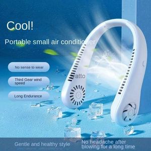 Electric Fans 1PC Fan Long Battery Elevator New Mini Neck Portable Bladeless Suspension Charging Air Cooler 3-speed Summer SportsH240313
