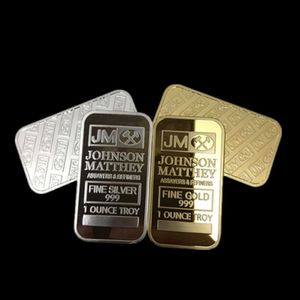50 st icke -magnetiska amerikanska Johnson Matthey Badge JM One Ounce 24k Real Gold Silver Plated Metal Souvenir Coin med Diiferent Ser255k