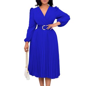 Pleated High Waist Party Dress Women Fashion Elegant Bridesmaid Dresses Ladies Dresses Casual Long Sleeve Designer Vestidos Blouse Women's Clothing Plus Size S-3XL