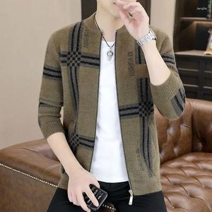 Camisolas masculinas 2024 roupas masculinas gola manga longa de malha outono inverno casual moda carta listrado all-match cardigan