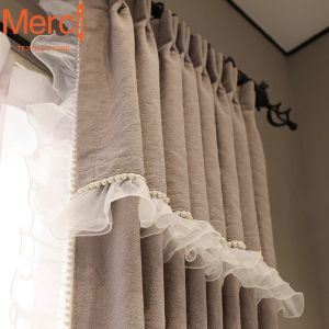 Cortinas personalizadas jacquard chenille luz francesa luxo romântico taro roxo para sala de jantar quarto tule