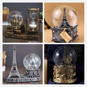 Lådor Crystal Ball Music Box Ferris Wheel Tower Birthday Gift Hourglass Rainbow Glowing Snowfakes Home Decoration Desktop Ornament