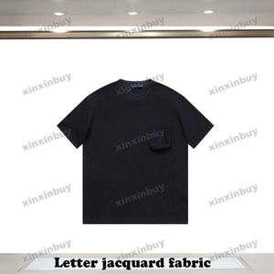 Xinxinbuy Homens Designer Tee Camiseta 2024 Letra Jacquard Tecido Bolso Manga Curta Algodão Mulheres Cinza Preto Branco Azul S-3XL