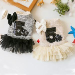 Dresses Rose Luxury Dog Clothes Dress Winter Thick Princess Bow Wedding Little Small Animals Pet Cat Costume Skirt For Terrier York Pugs