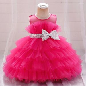 Abiti da ragazza Cerimonia per bambini Rosa Abito da compleanno di 1 anno per vestiti per bambini Battesimo Abito da ballo con fiocco per principessa in pizzo per ragazze