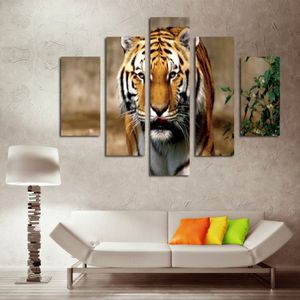 5 Piece Canvas Art Set Fierce Tiger Painting Modern Canvas Prints Painting Yekkow HD Animal Wall Picture for Bedroom Home Decor253I
