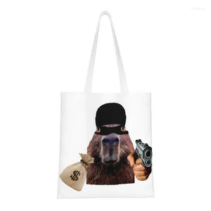 Einkaufstaschen Custom Capybara Robber Canvas Bag Damen Tragbare Lebensmittel Tier Haustier Tote Shopper