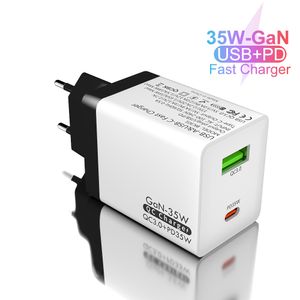 GAN PD 35W ładowarki 2 porty QC3.0 USB C Szybkie ładowanie dla iPhone 15 Pro Max Xiaomi 14 Samsung UE UK UK UK UK AU Plug Chargers