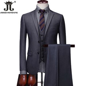 S-6XL Blazer Gilet Pantaloni di marca di fascia alta Tinta unita Abito da ufficio formale da lavoro Set da tre pezzi Sposo Abito da cerimonia nuziale