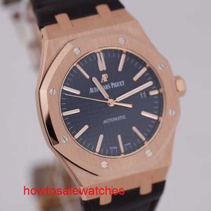 Highend Hot AP Wrist Watch Royal Oak 15400 eller Mens Watch Rose Gold Black Face Automatisk mekanisk schweizisk berömd klockbranschklänningsklockor Lyxig sportdiameter