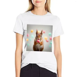 Damen Polos Eichhörnchen mit Lollipop T-Shirt Ästhetische Kleidung Sommerkleidung Schwarze T-Shirts für Frauen