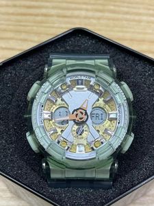 Relógio esportivo masculino verde claro digital quartzo 120, horário mundial, à prova d'água, led automático, levantamento manual, série carvalho