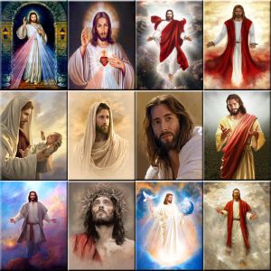 Número diy pintura por números jesus cristo ícone pintado à mão pintura a óleo desenho sobre tela presente exclusivo decoração para casa