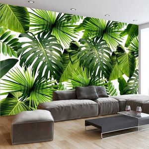 Anpassad 3D -väggmålning Tropisk regnskog banan lämnar Po väggmålningar vardagsrum restaurang café bakgrund vägg papper väggmålningar1248a