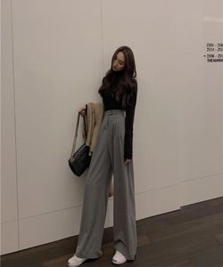 Women039S Pants Capris Women Roose Summer Summer Soft Ice Silk Anklelength Black Wide Leg Gray Khaki Highウエストズボンスタック1996002