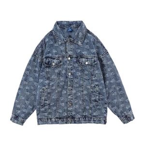 Harajuku Retro Sweetheart Full Embroidery Washed Couple Denim Coat Windbreaker Oversize Casual Loose Jeans Jackets Mens8788699