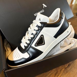 top quality luxury designer sneaker triangle Casual shoes Summer women men 2024 New Genuine Leather black white Low rubber sports trainer walk tennis shoe loafer box