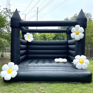 Partihandel Uppblåsbara Black Wedding Jumper PVC Uppblåsbar Bouncy Castle/Moon White Bounce House/Bridal Bouncer Wedding Jumping House With Flower 001