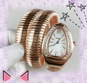 Famous Oval Shape Diamonds Ring Watches Women Quartz Movement Time Clock Full Stainless Steel Band Hip Hop Iced Out Bee Snake Bracelet Wristwatch Relojes hombre