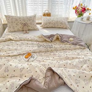 Comforters sets New Korean Style Summer Quilt Child Double-Layer Fabric Quilts Polyester Cartoon Printed Adult Kids Home Use with Filling YQ240313