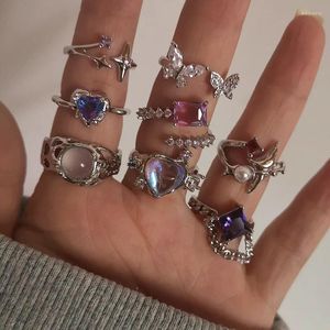 Cluster Rings Design Sense Lava Texture Gemstone Butterfly Love Crystal Ring Oval Transparent Stone Wide Version Women Aesthetic Jewelry