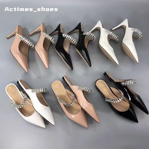 Designer Heels Slingback Pump Designers Women Sandals Luxury Heels Sandals Flats Patent Leather Rhinestone Sandals Heel 0cm 6cm EU 34-41 Sexy Party Wedding Shoes