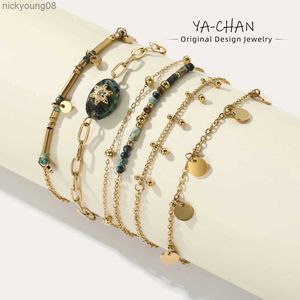 Bangle Yachan 18k ouro pvd banhado a aço inoxidável pulseiras para mulheres charme africano turquesa pedra natural na moda jóias giftl2403