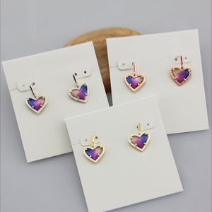 Dangle & Chandelier Hook Stone Real 18K Gold Plated Heart Rainbow Colored Shell Dangles Earrings Jewelries Letter Gift With free dust bag