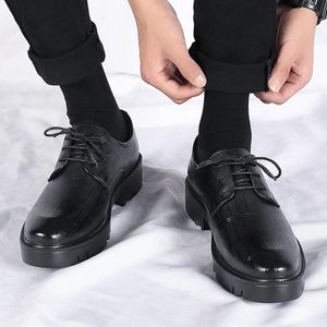 Dress Shoes Mens Korean Style Solid Color Casual Leather Heightening Sneakers Business Wedding Zapatos De Vestir Hombre