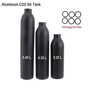 Vazio 0,45 / 0,35 / 0,25L Alumínio CO2 Tanque de ar Segurança à prova de explosão de alta pressão Paintball Garrafa Tanque Cilindro M18 * 1.5 240304