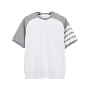 Men's T Shirts Striped Cotton Summer Round Neck Short-sleeved T-shirt Casual Trend Couple Wear Tide Half-sleeve Four-bar