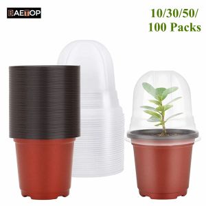 Planters Plant Nursery Pots Seed Stare Fays With Fuidicity Dome, Soft Transparent Plastic Tartening Pot, Planting Container Cups