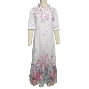 Casual Dresses Ruffle Hem Maxi Dress Flower Print A-line With Tassel Decor V Neck For Vacation Beach Women's Half Sleeves Loose