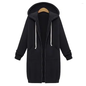 Hoodies femininos 2024 outono feminino casual longo moletom casaco bolsos zip up outerwear jaqueta com capuz topos